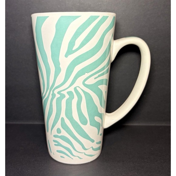 American Atelier Other - American Atelier Wild Heritage Zebra Pattern Large Mug Cup Turquoise White